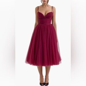 House of CB “Countess” Red Tulle Midi Dress XS A/C Cup Size